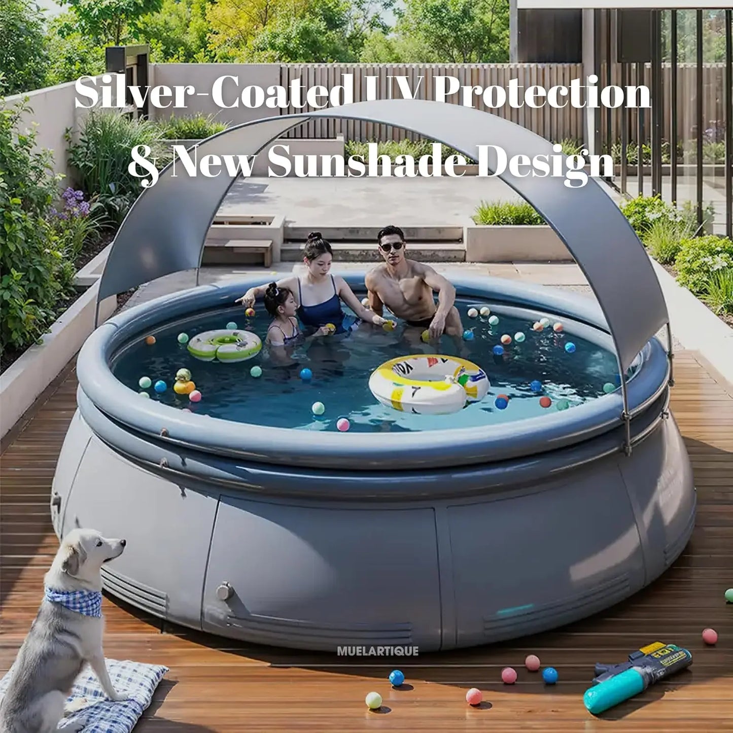 Inflatable Pool with Canopy, Large Inflatable Swimming Pool for Kids,Adult, Blowup Pools with Seats,Backrest.Durable Thickened