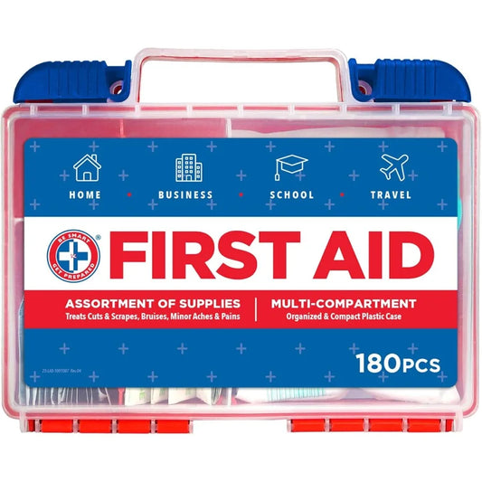 180 Piece First Aid Kit for Comprehensive Care: Ideal for Home Office Car School Business Travel Emergency Situations Survival