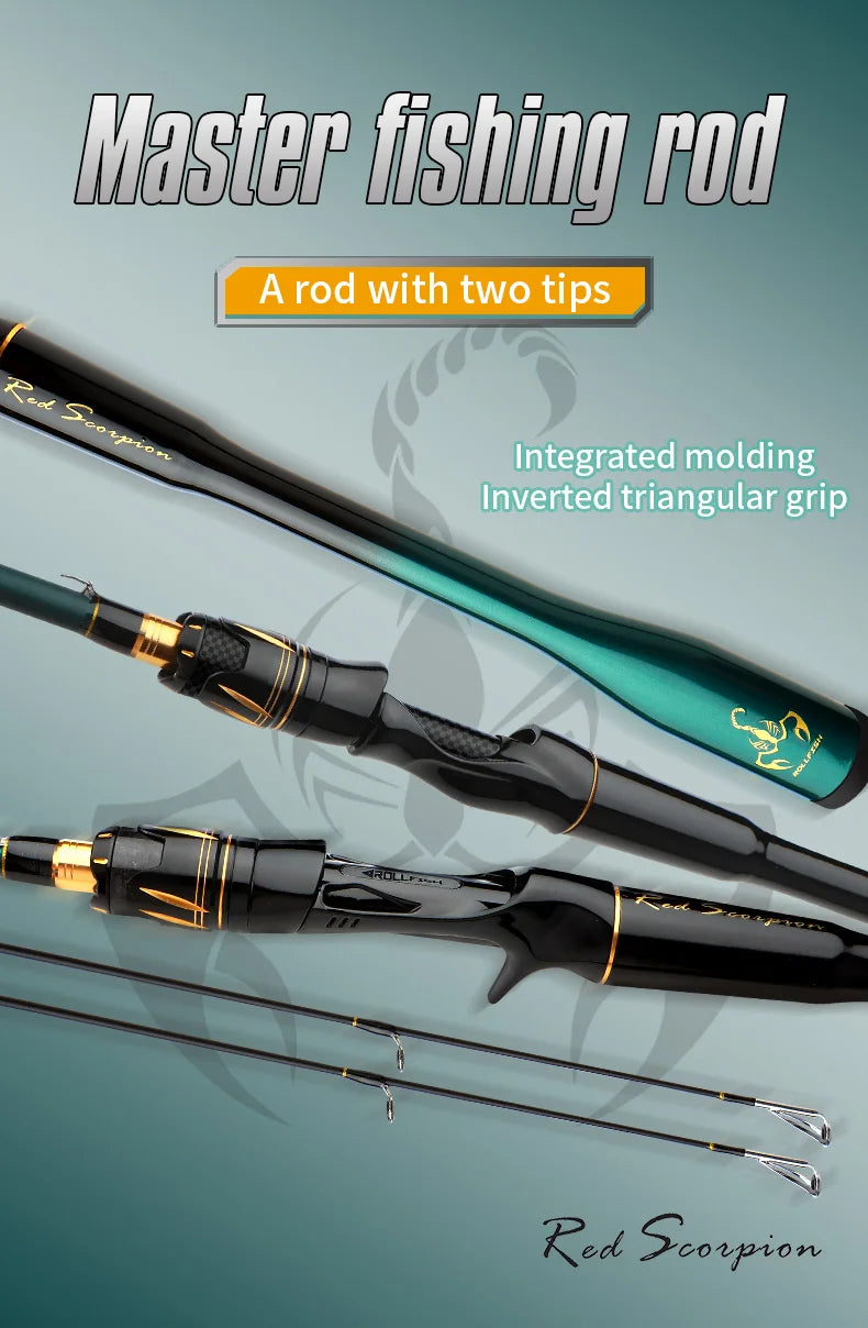 ROLLFISH 2 Tips Spinning/Casting Lure Fishing Rod Carbon Fiber Fishing Rod 1.8-2.7M for Saltwater Freshwater Bass Fishing