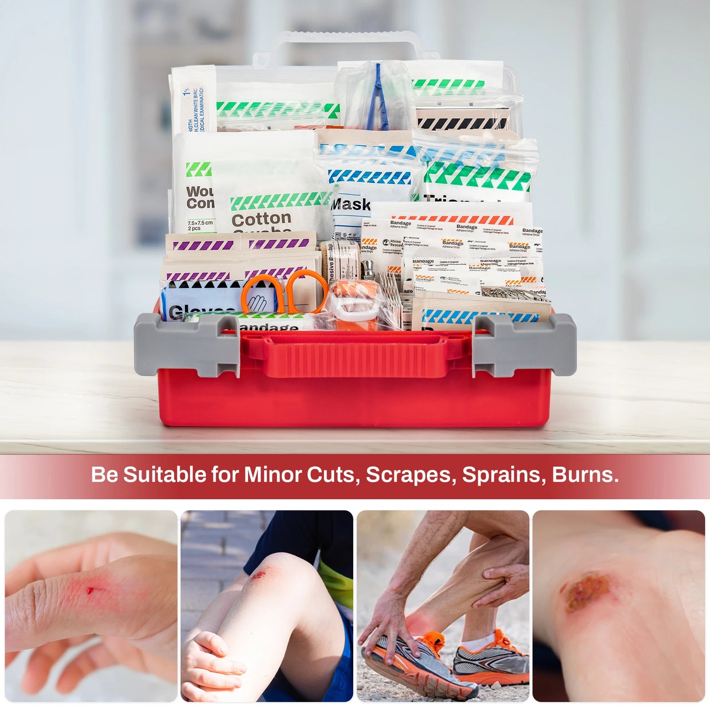 Rhino Rescue full-featured first aid kit, home and office emergency medical supplies, suitable for school, car, outdoor, travel