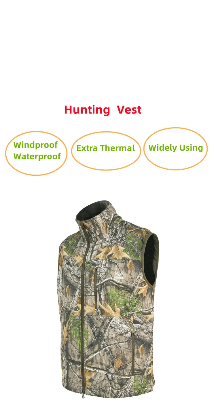 Autumn Winter Extra Thick Keep-Warm Men's Bionic Camouflage Hunting Vest Wind Waterproof Outdoor Sports Hiking Climbing Vest