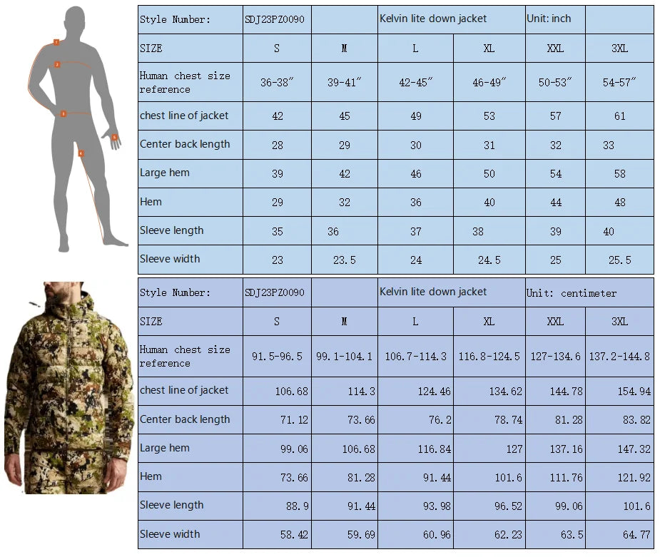 Men's Kelvin Light down jacket winter camouflage fishing hunting suit