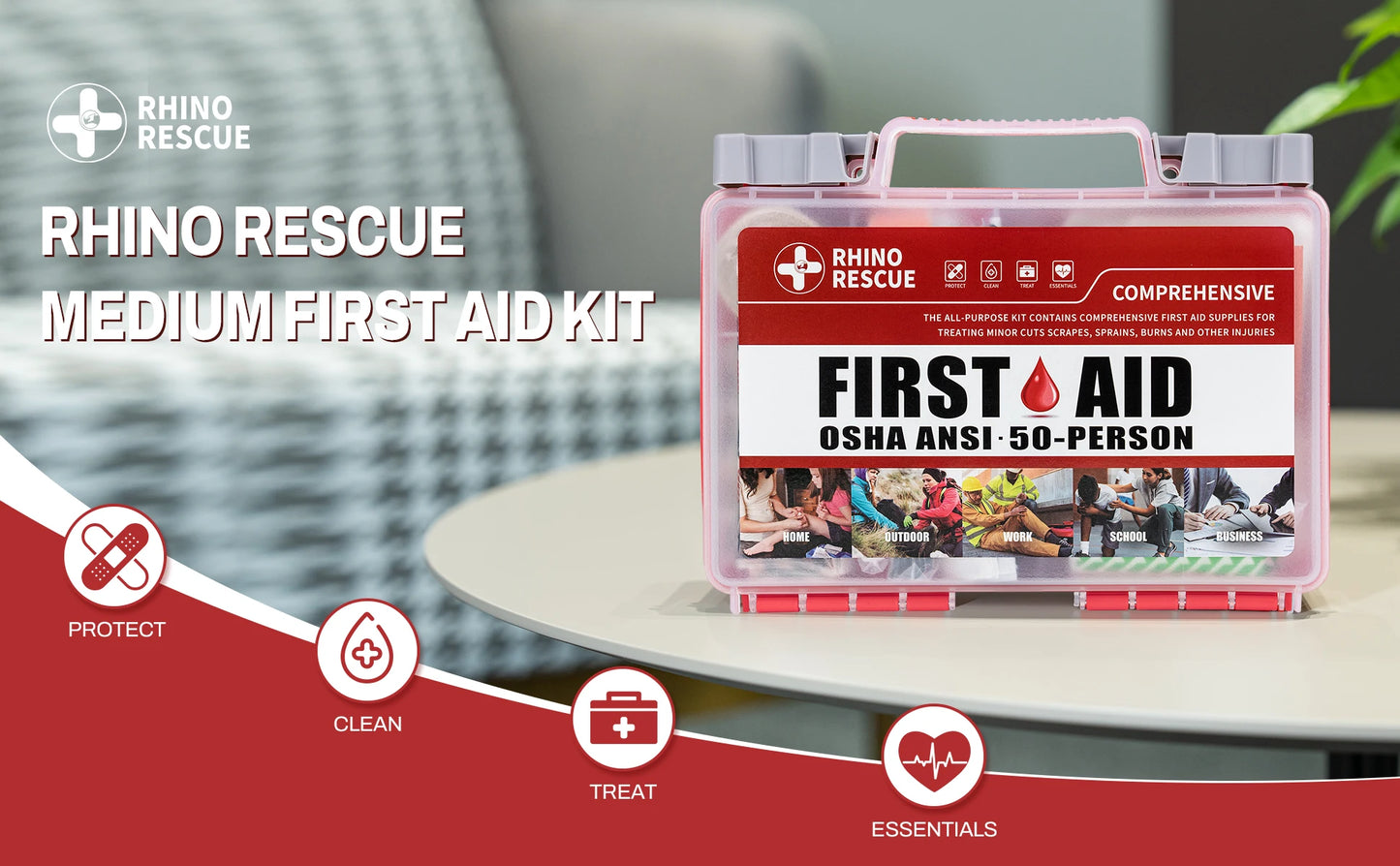 Rhino Rescue full-featured first aid kit, home and office emergency medical supplies, suitable for school, car, outdoor, travel