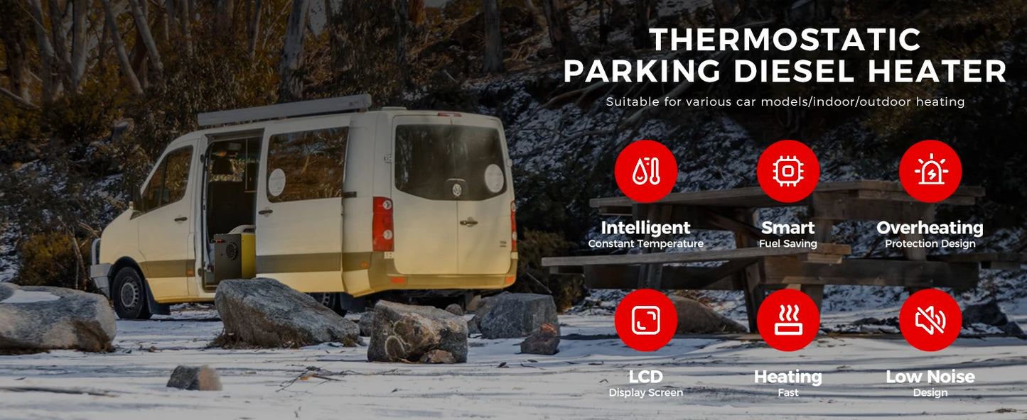 12V 24V 220V 8KW Diesel Air Heater with APP Remote Control &LCD Monitor Parking Night heater for Car RV  Camper Tent Garage Home