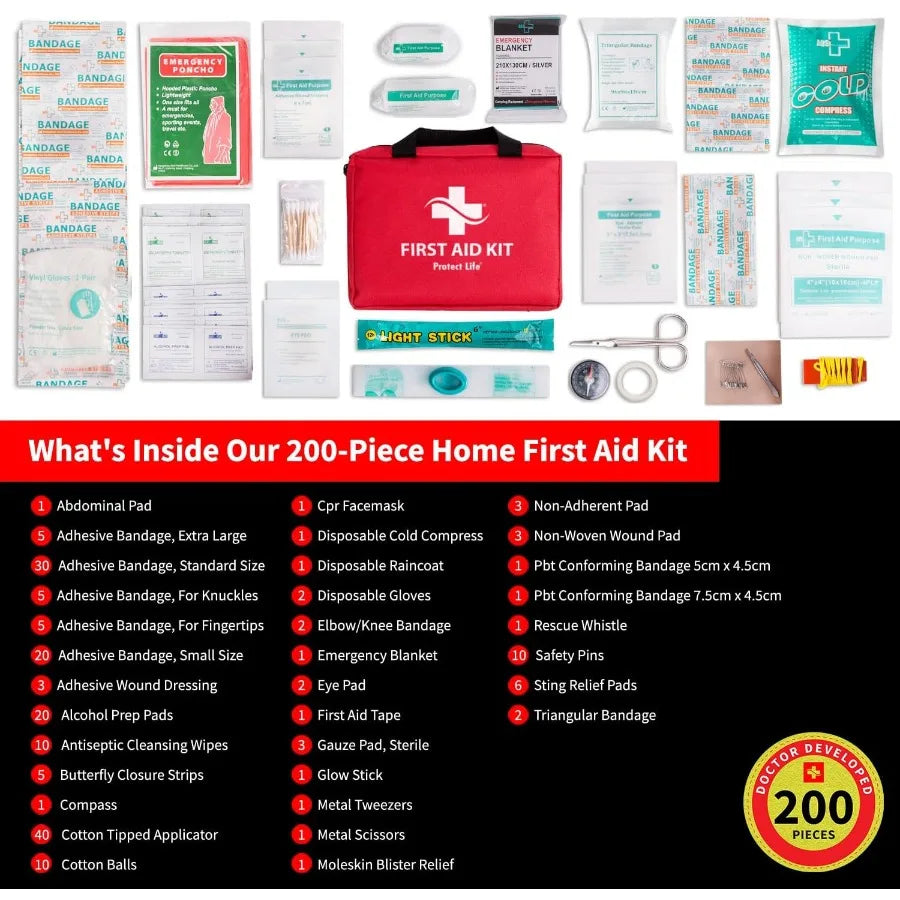 Comprehensive Emergency First Aid Kit for Office School and Commercial Settings with 200 Essential Medical Supplies Ideal for B