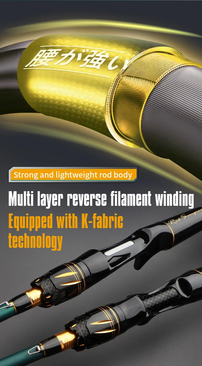 ROLLFISH 2 Tips Spinning/Casting Lure Fishing Rod Carbon Fiber Fishing Rod 1.8-2.7M for Saltwater Freshwater Bass Fishing