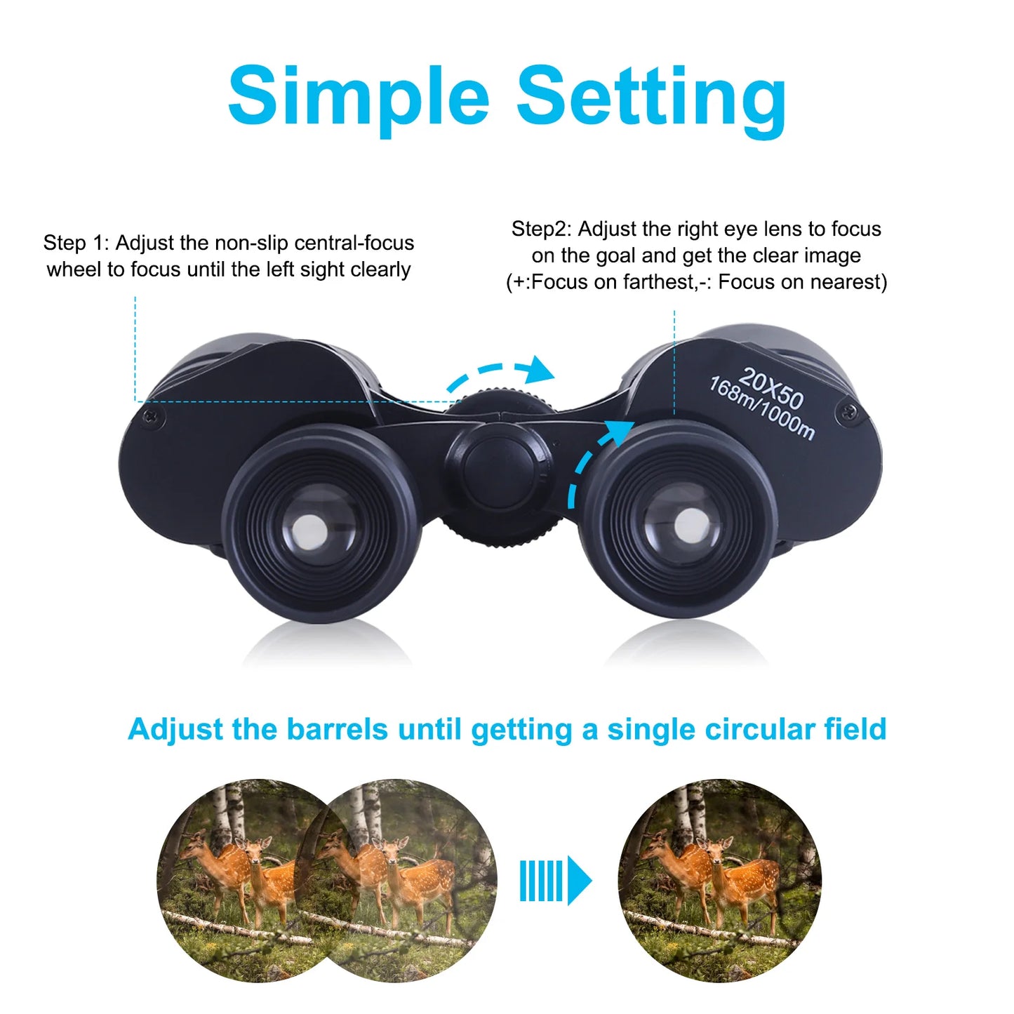 Military Zoom Binoculars High Power 20x50 Low Light Night Vision/Daily Waterproof Telescopio Long Range with Case for Adults