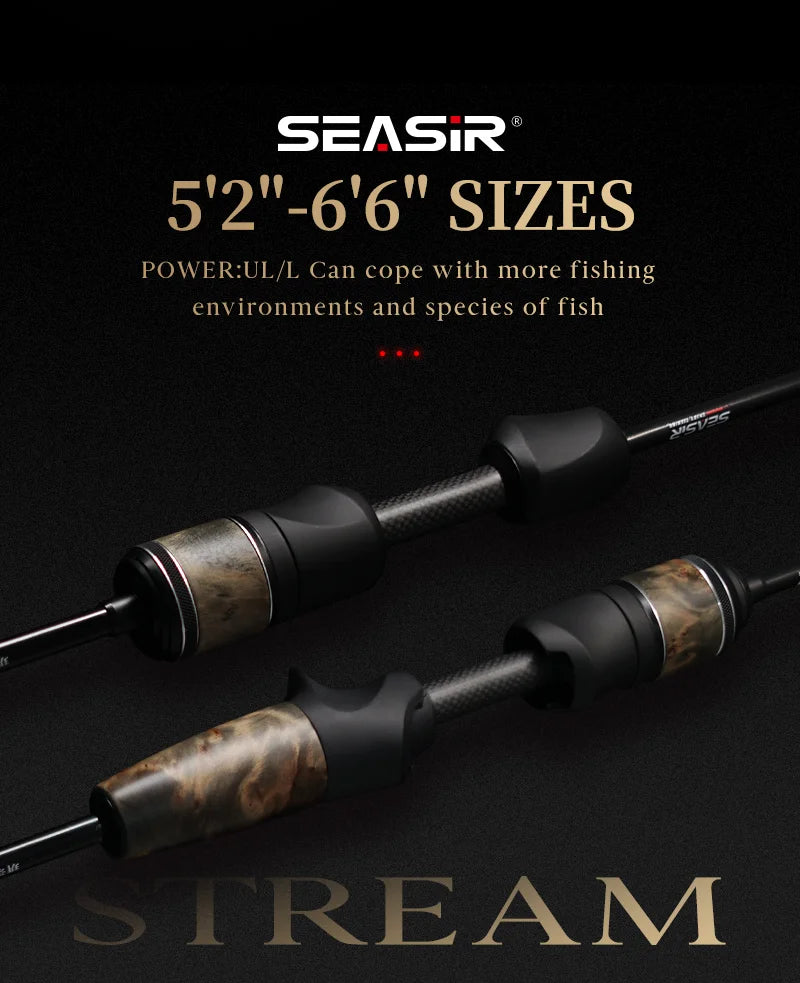 Seasir Stream Spining Baitcasting Fihsing Rods Ultralight Carbon Solid Wood Handle  Fuji A+O 40T Carbon Cloth  Lure Weight 1-10g