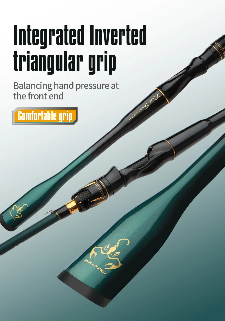 ROLLFISH 2 Tips Spinning/Casting Lure Fishing Rod Carbon Fiber Fishing Rod 1.8-2.7M for Saltwater Freshwater Bass Fishing