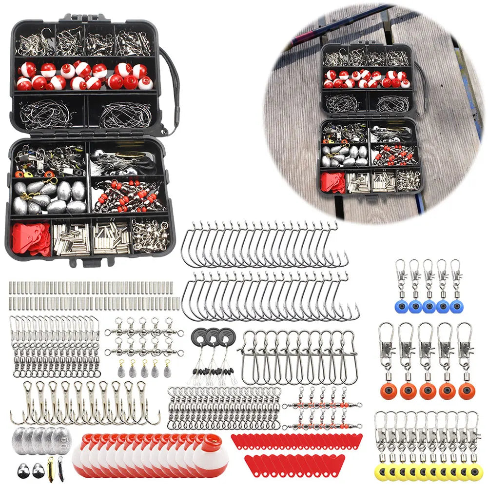 267pcs Fishing Tools Accessories Kit Set with Fishing Box Fish Hooks Bait Parts Sinkers Outdoor Fishing Accessories Set