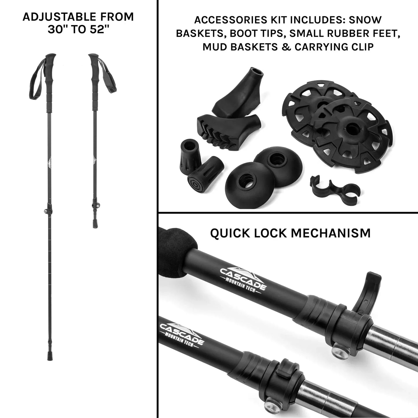 Ultralight Carbon Fiber Quick Lock EVA Grip Trekking Poles, Walking or Hiking,Adjustable length