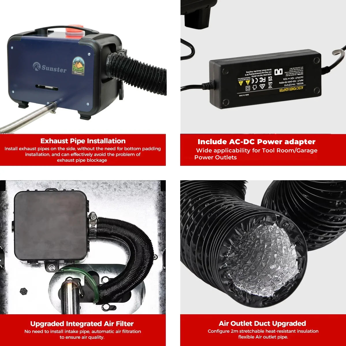 Sunster 8KW 12V&24V&110-240V Portable Diesel Air Heater APP Control Ultra quiet Night Parking Heater for RV car campervan tent